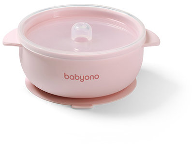 BabyOno silikonový hrnek s víkem růžový
