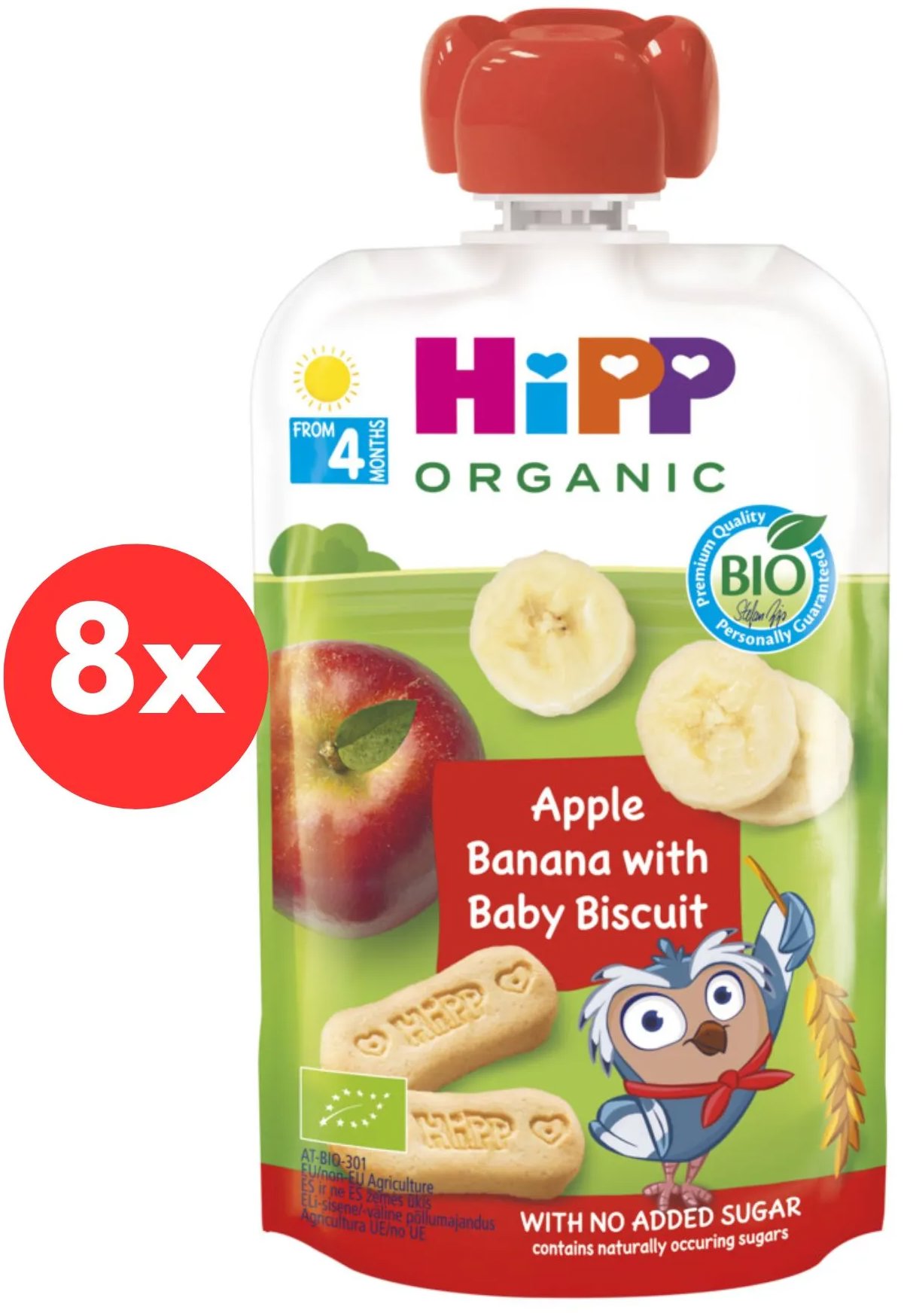 HiPP BIO Hippies kapsička Jablko-Banán-Baby sušenky 8× 100 g