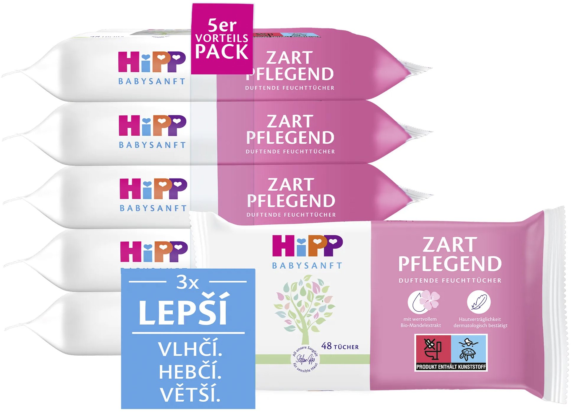 HiPP Babysanft čistící vlhčené ubrousky 5× 48 ks