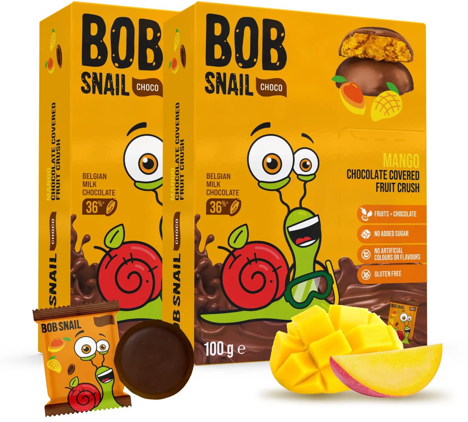 Šnek BOB v mléčné čokoládě mango 2× 100 g