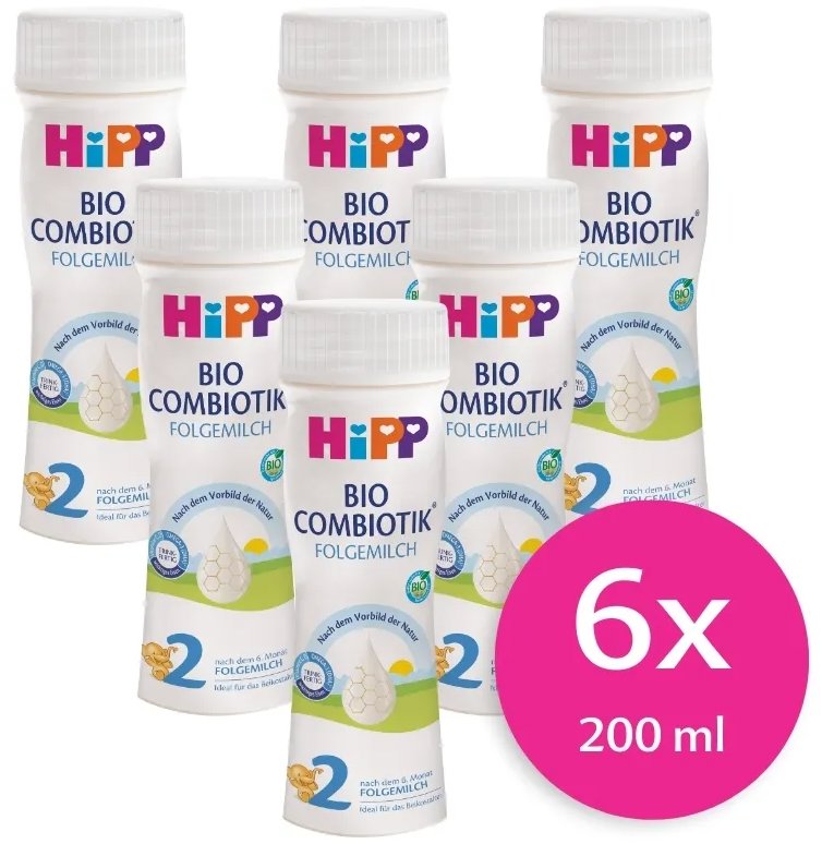 HiPP 2 BIO Combiotik pokračovací tekutá kojenecká výživa 6× 200 ml