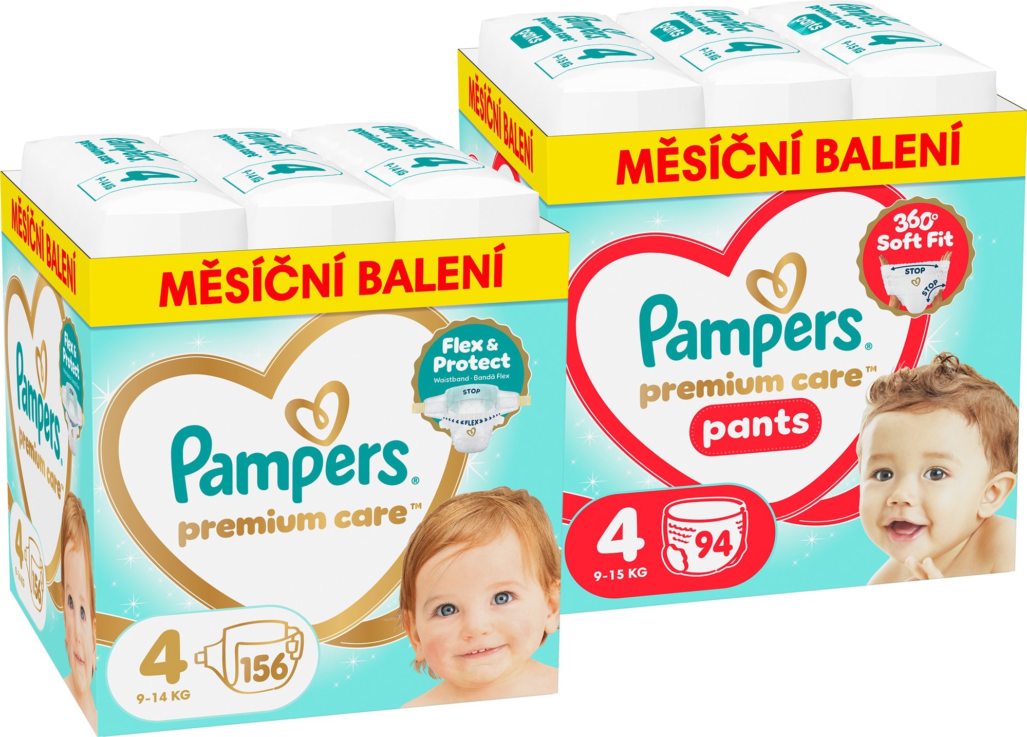 PAMPERS Premium Care Pants vel. 4 (94 ks) + PAMPERS Premium Care vel. 4 (156 ks)