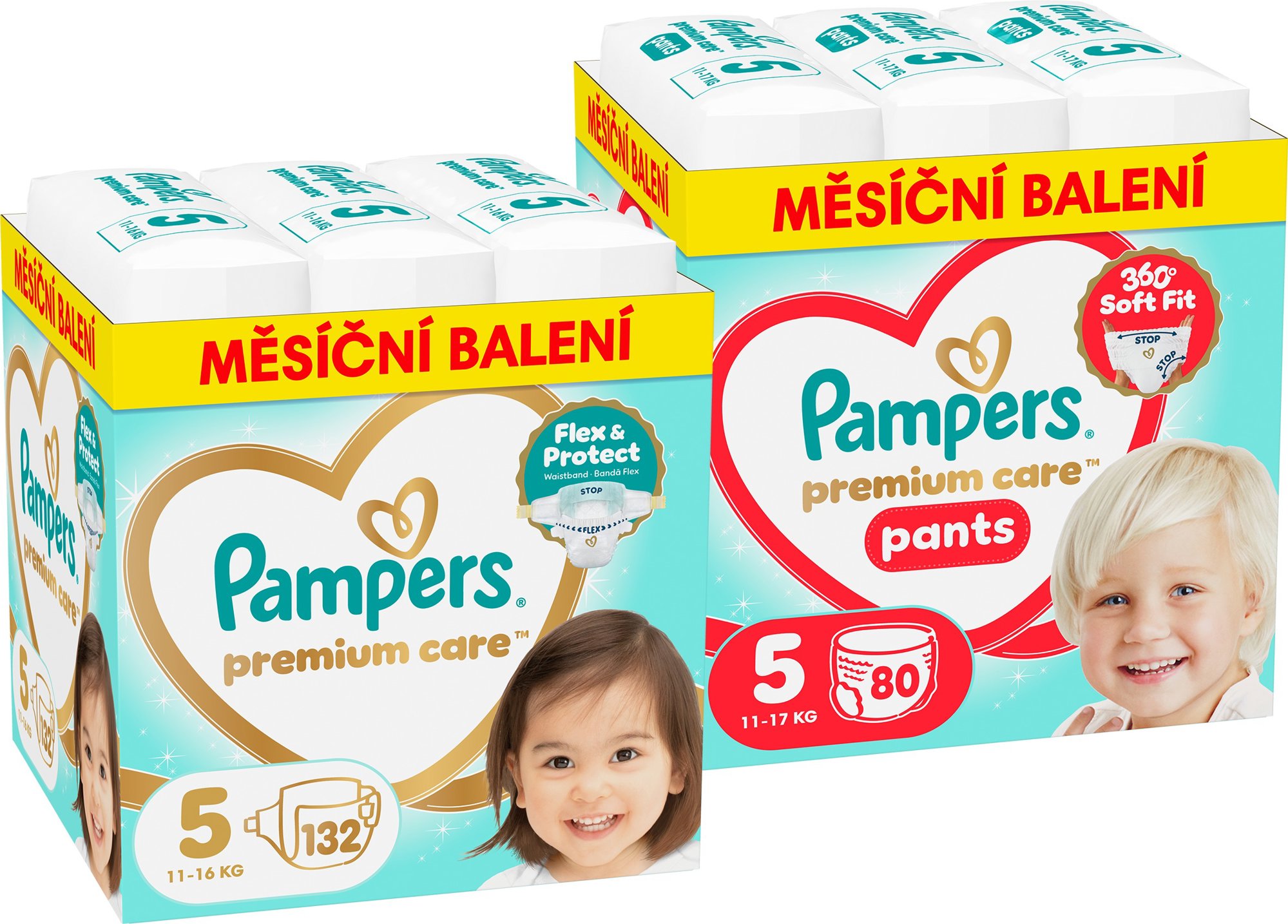 PAMPERS Premium Care Pants vel. 5 (80 ks) + PAMPERS Premium Care vel. 5 (132 ks)