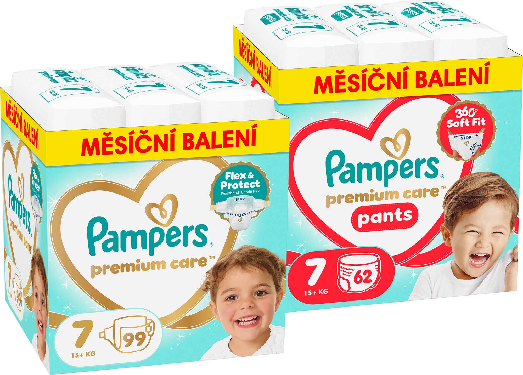 PAMPERS Premium Care Pants vel. 7 (62 ks) + PAMPERS Premium Care vel. 7 (99 ks)