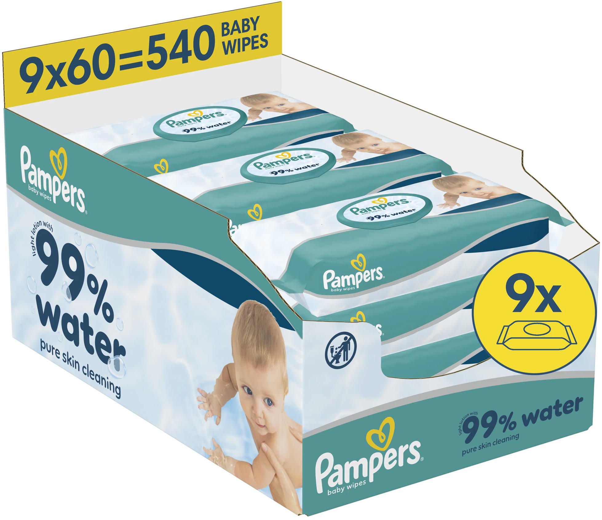 PAMPERS 99 % Water 540 ks (9× 60 ks)