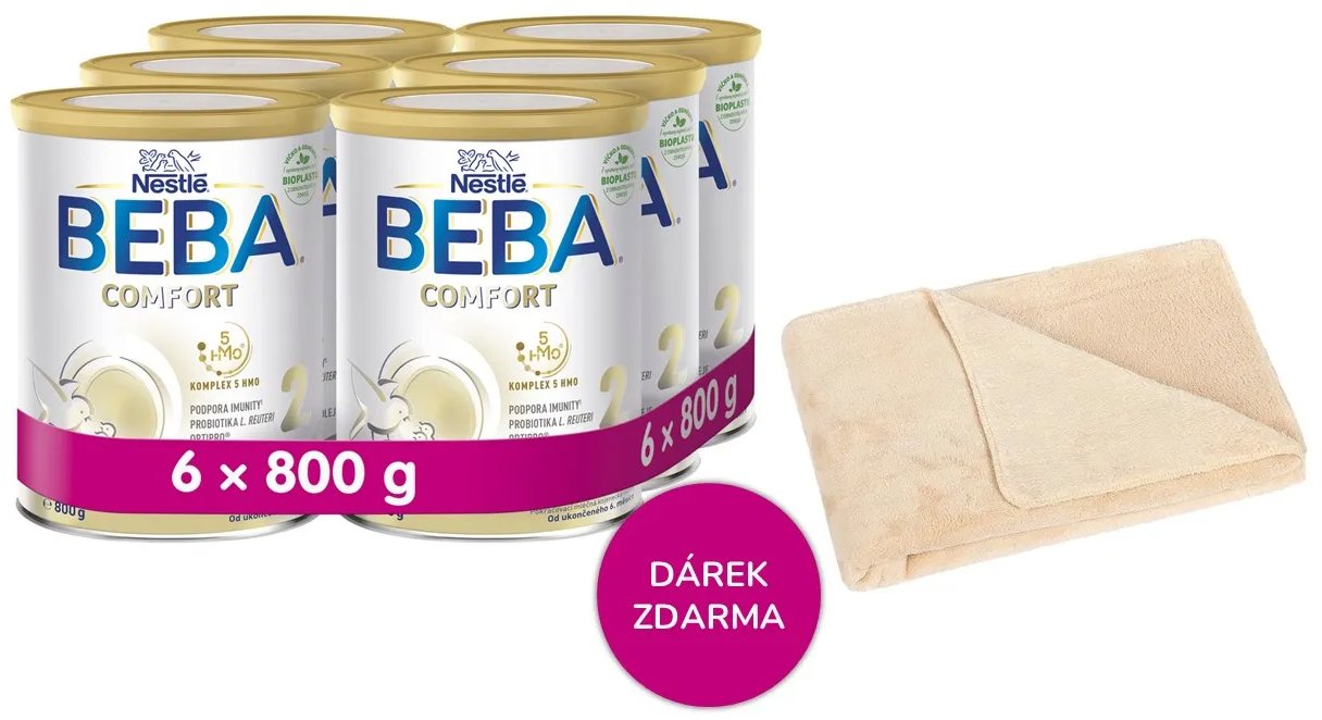 BEBA COMFORT 2 5HMO 6× 800 g + Deka Bellatex béžová