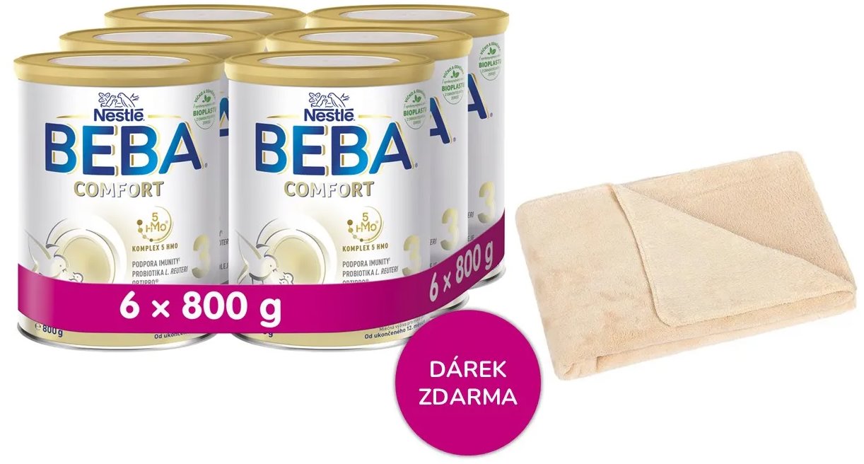 BEBA COMFORT 3 5HMO 6× 800 g + Deka Bellatex béžová