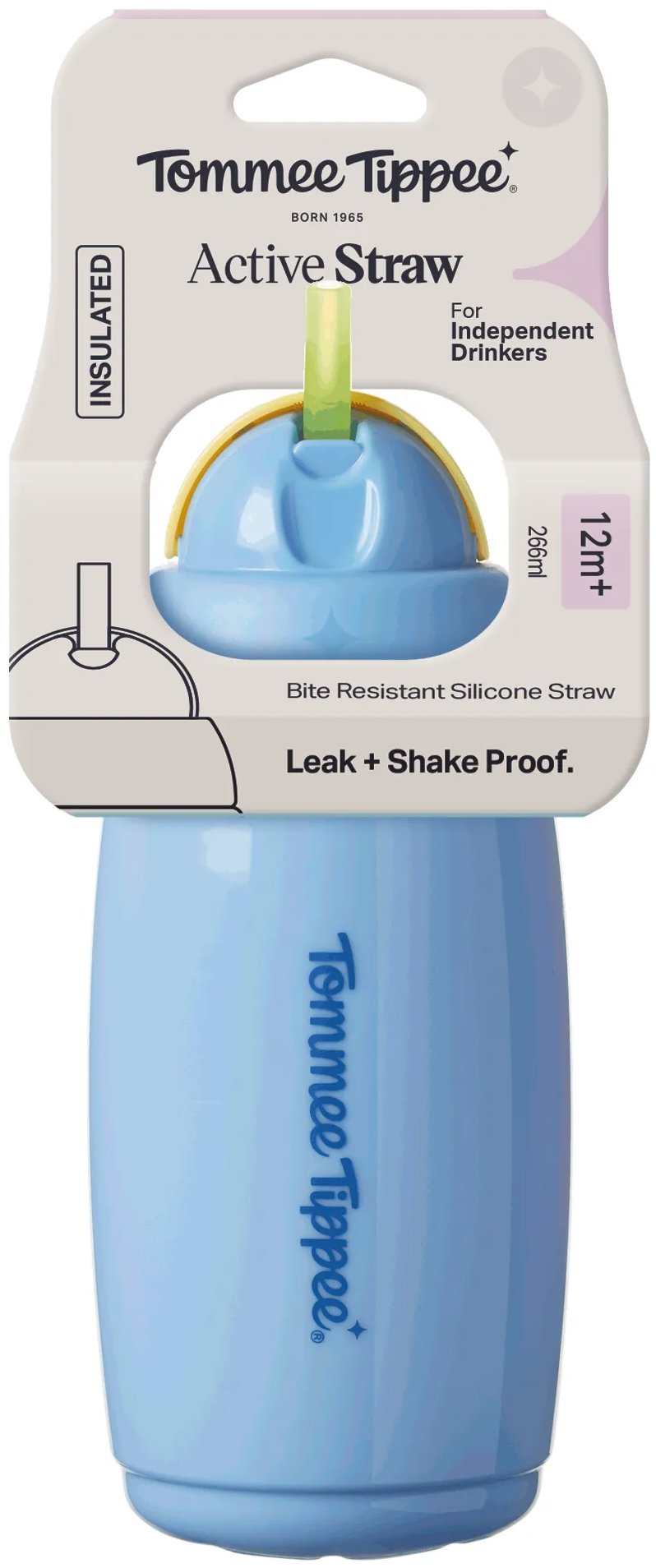 Tommee Tippee Active hrneček s brčkem, 266 ml, 12m+, modrý