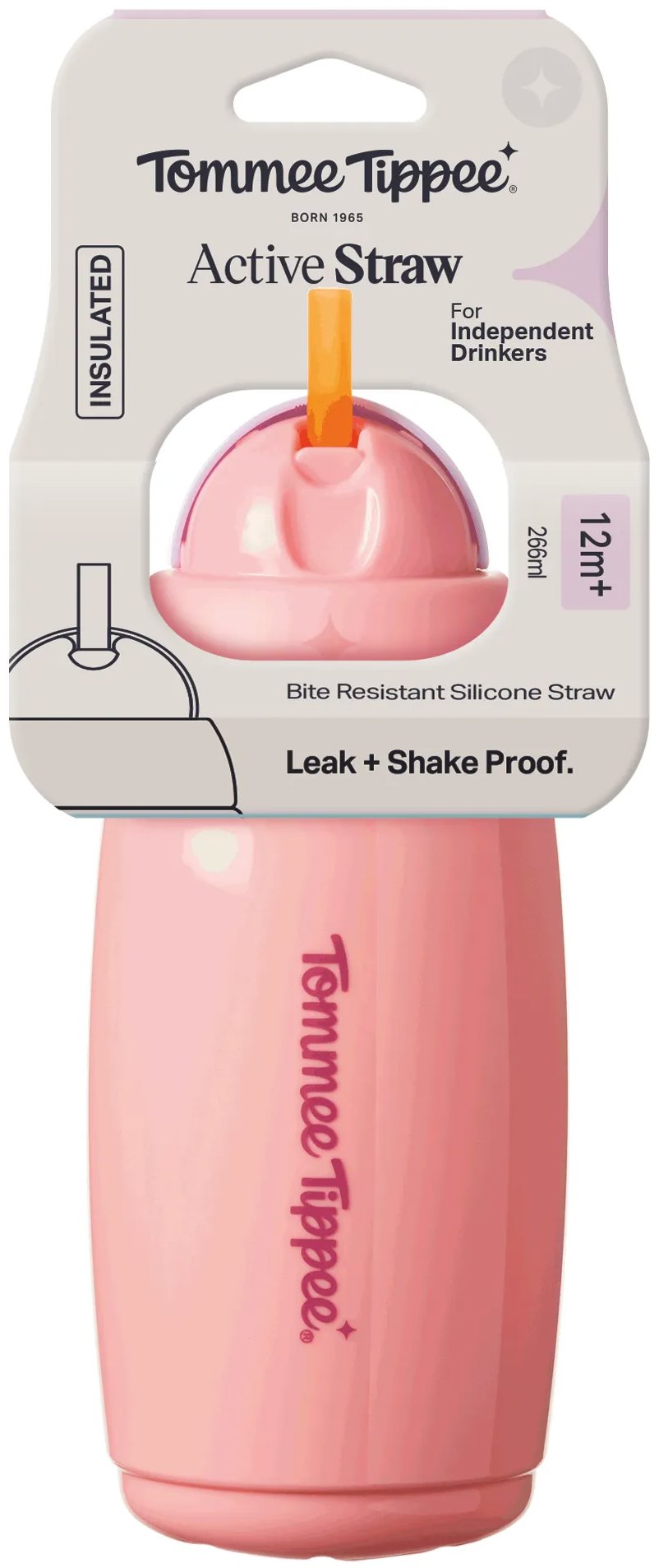 Tommee Tippee Active hrneček s brčkem, 266 ml, 12m+, růžový