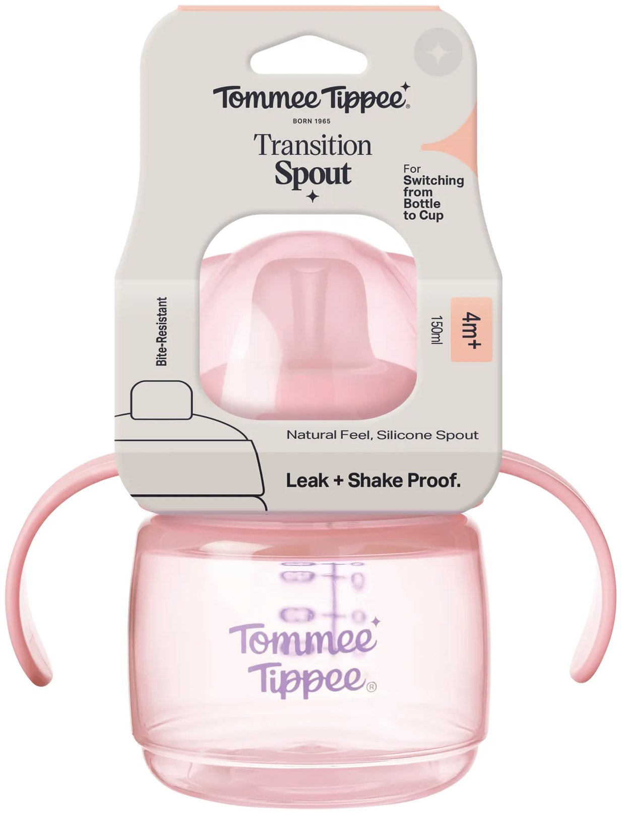 Tommee Tippee Transition netekoucí hrneček s hubičkou, 150 ml, 4m+, růžový