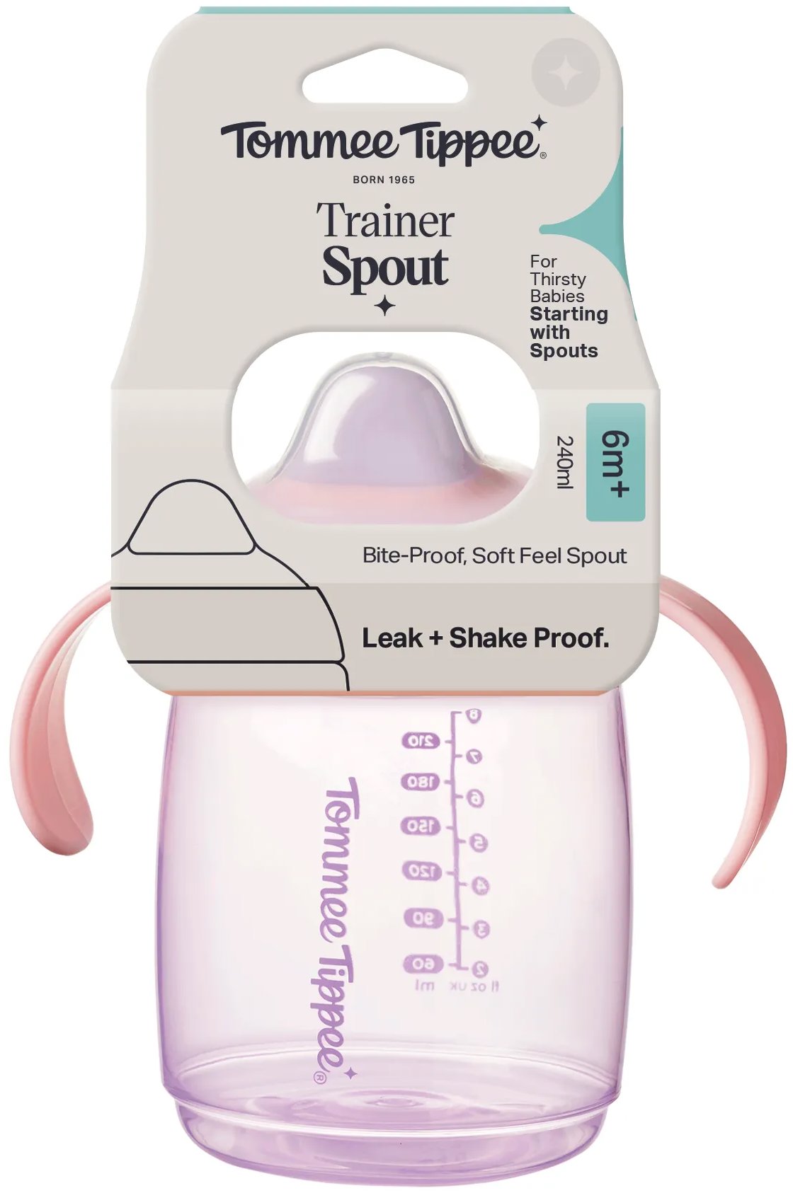 Tommee Tippee tréninkový hrneček se savičkou, 240 ml, 6m+, růžový
