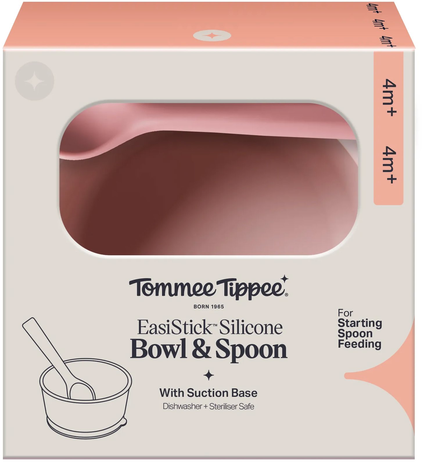 Tommee Tippee silikonová mistička s přísavkou a lžičkou, růžová