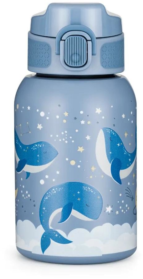 PETITE&MARS láhev nerezová termo se slámkou Whale Song 18 m+, 350 ml