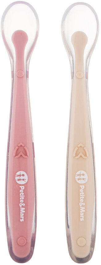 PETITE&MARS Silikonové lžičky s pouzdrem Take&Match Sand Rose 6m+, 2 ks