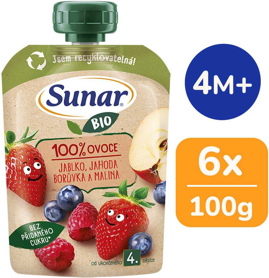 Sunar BIO Jablko jahoda borůvka malina 6× 100 g