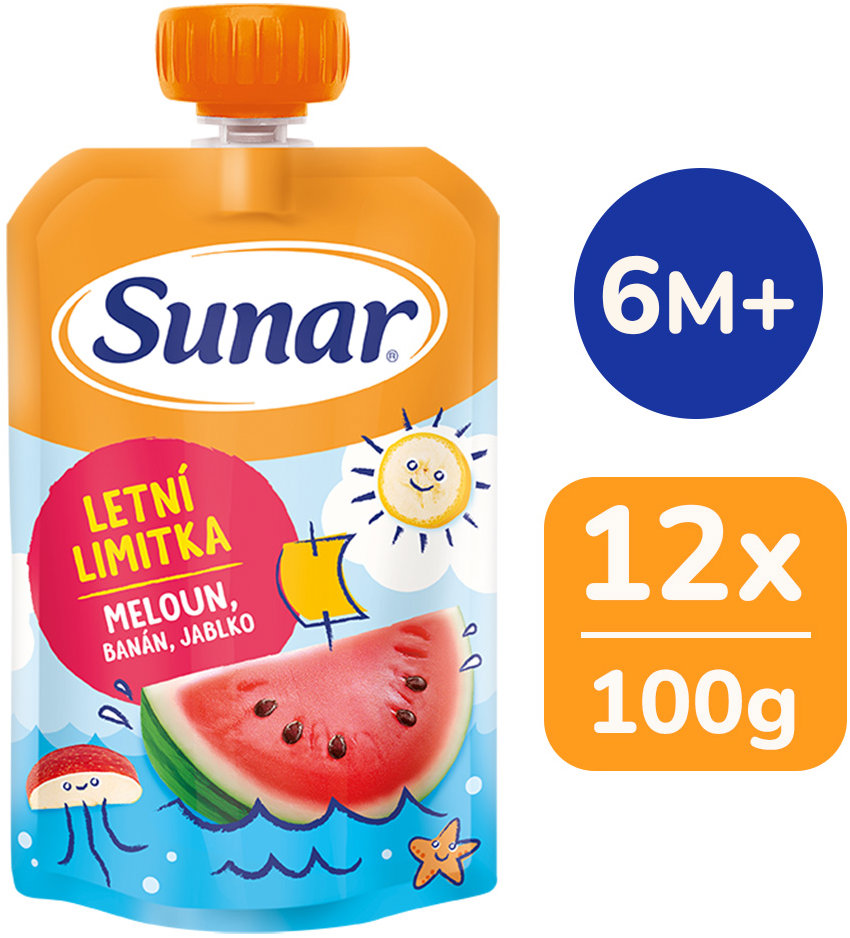 Sunar Jablko, banán, vodní meloun 12× 100 g