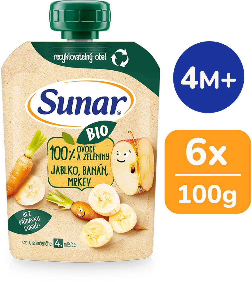 Sunar BIO Jablko banán, mrkev 6× 100 g