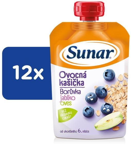 Sunar kašička ovocná kapsička borůvka, jablko, ovesné vločky 6m+, 12× 120 g