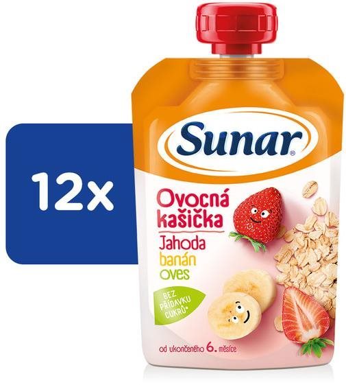 Sunar kašička ovocná kapsička banán, jahoda, ovesné vločky 6m+, 12× 120 g