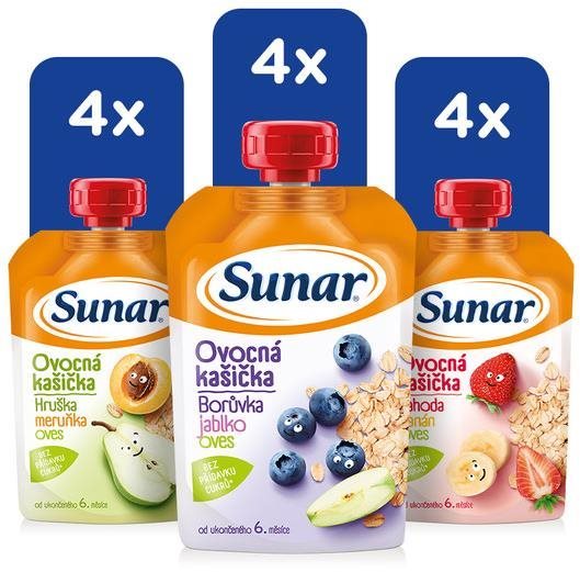 Sunar kašička ovocná kapsička mix příchutí 6m+, 12× 120 g