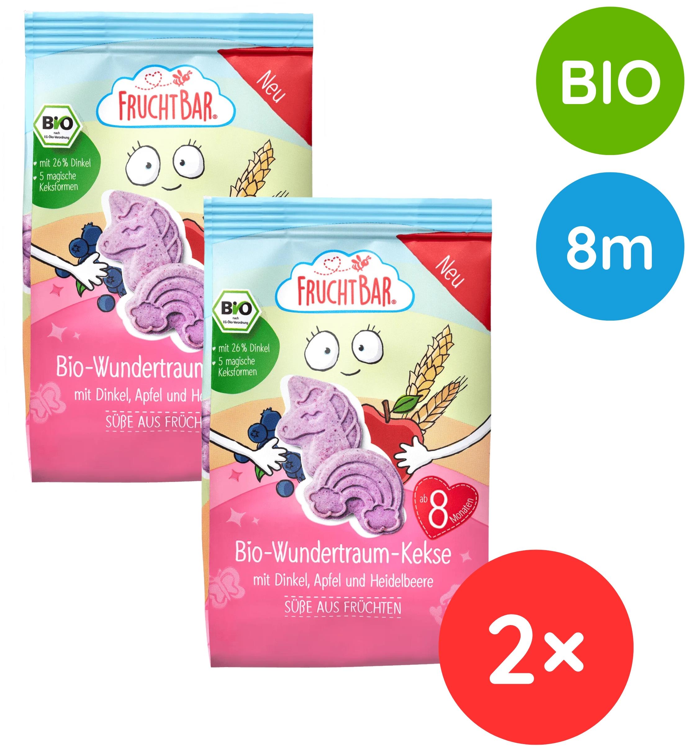 FruchtBar BIO špaldové máslové sušenky s ovocem jednorožec 2× 100 g