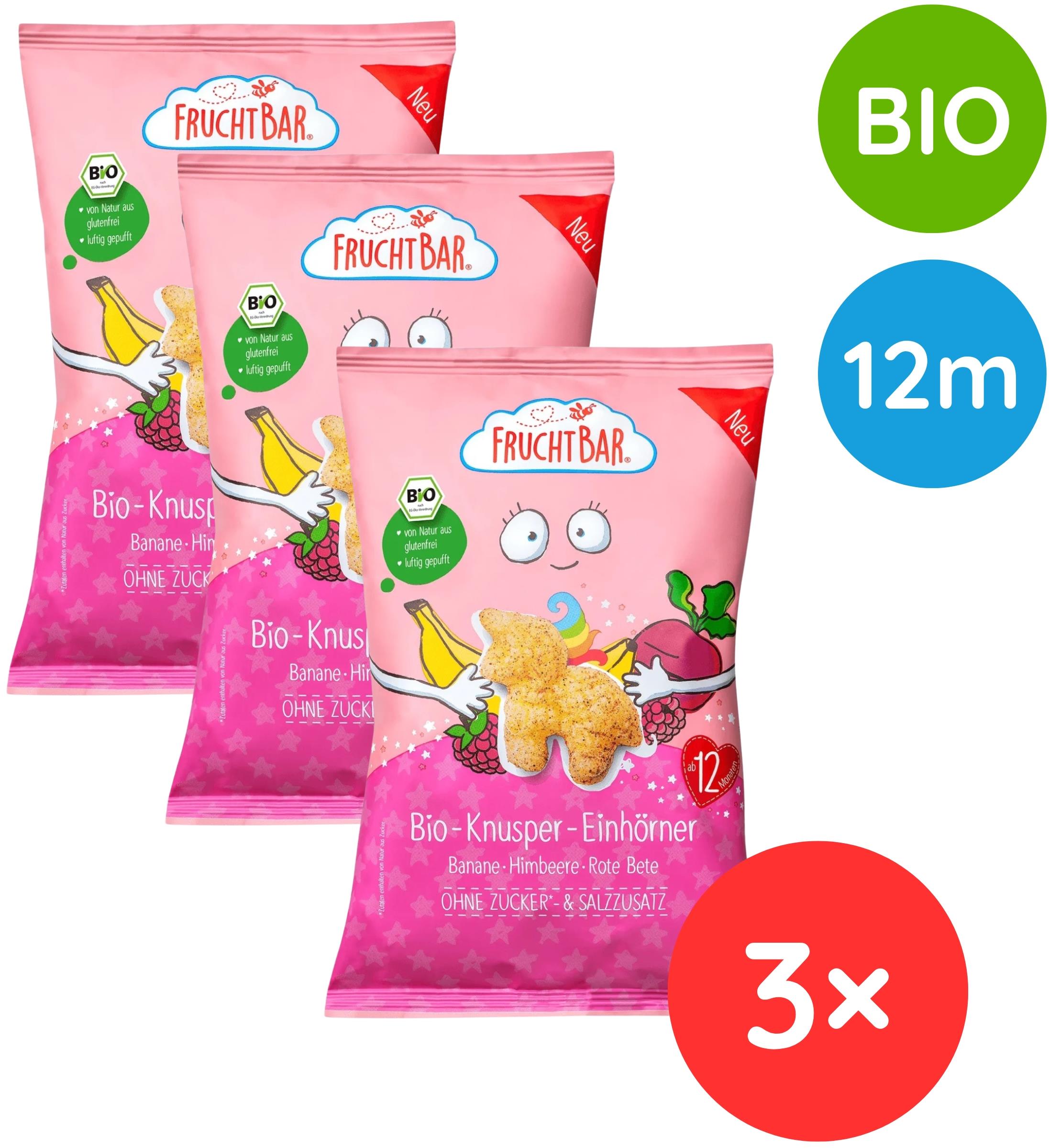 FruchtBar BIO křupky jednorožec kukuřice, banán,malina a řepa 3× 30 g