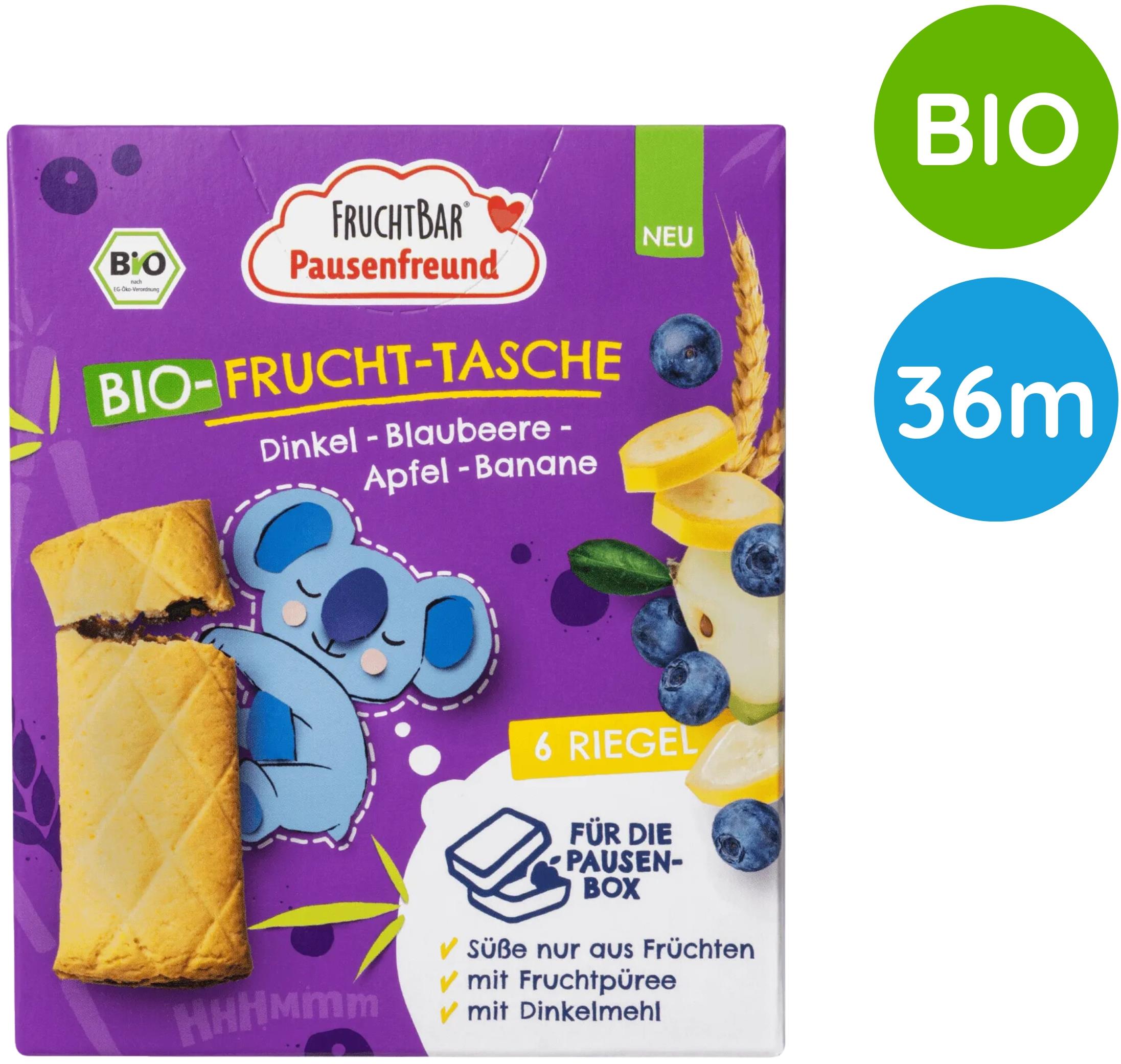 FruchtBar BIO špaldové taštičky jablko, borůvky a banán 6× 22 g