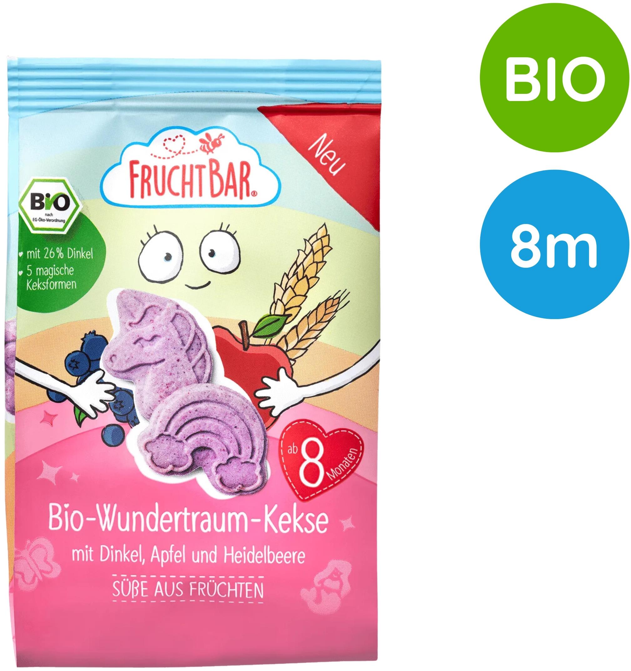 FruchtBar BIO špaldové máslové sušenky s ovocem jednorožec 100 g