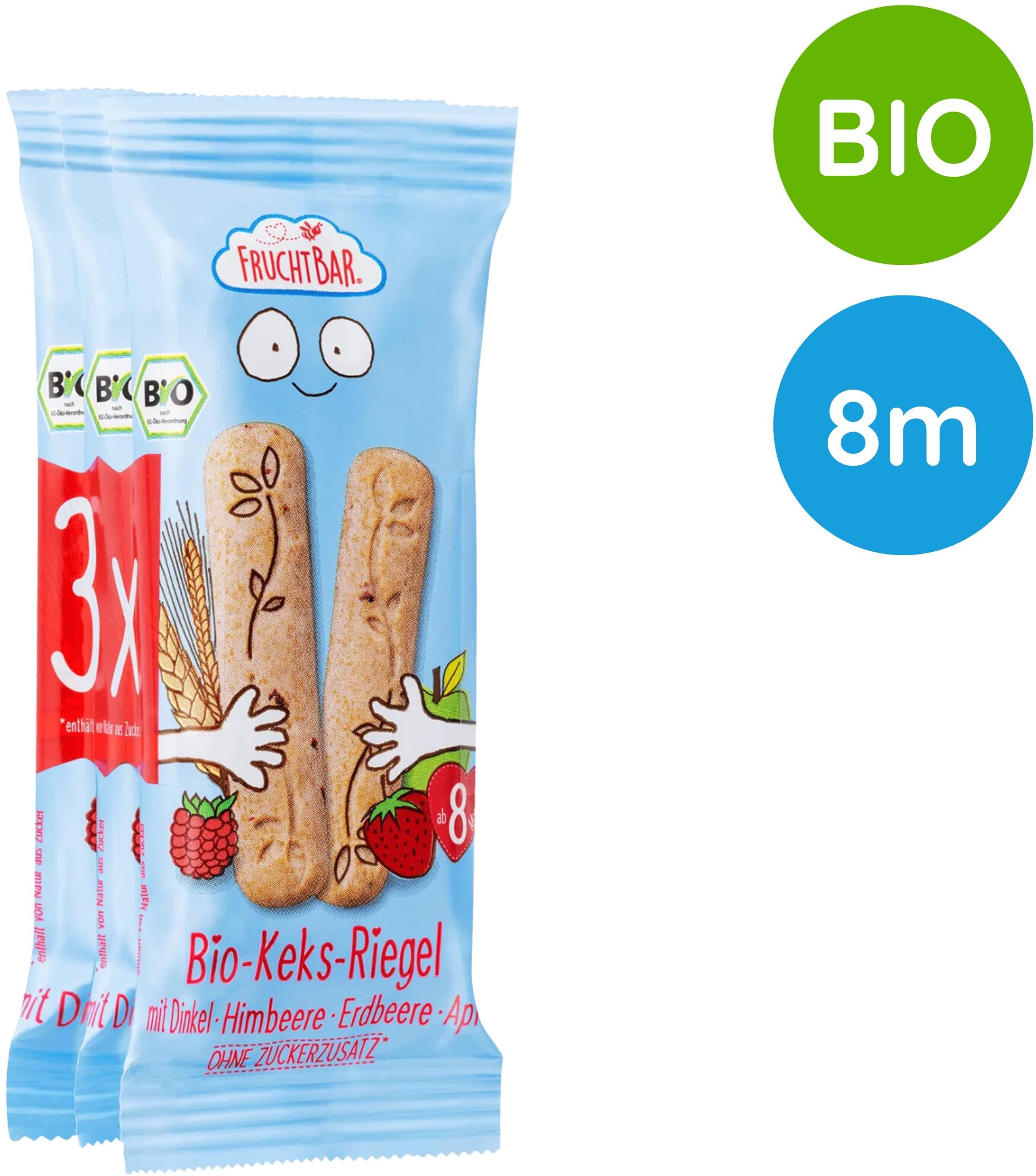 FruchtBar BIO špaldové máslové tyčinky s jahodami 3× 30 g