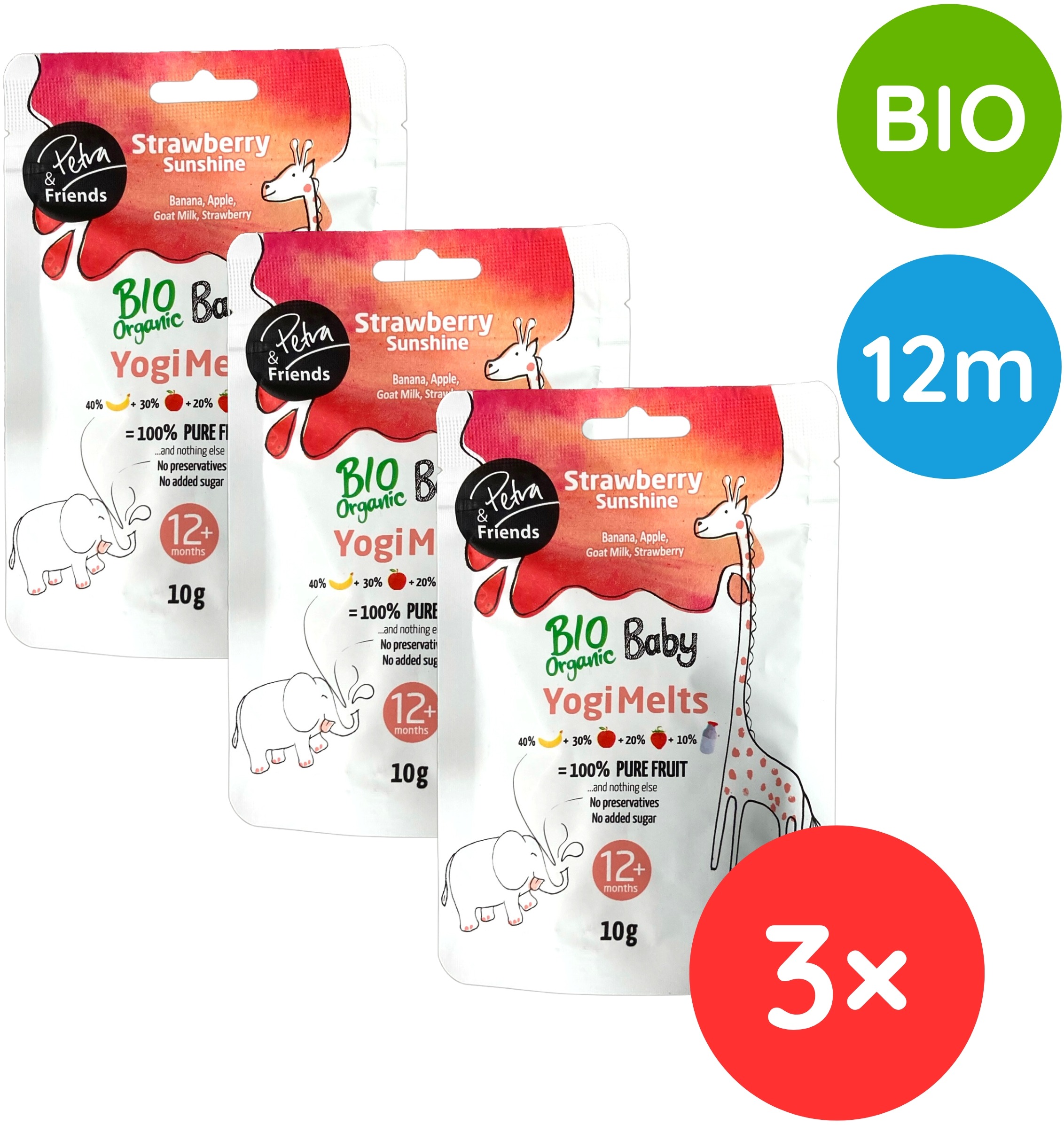 Petra & Friends BIO Ovocné kousky s jahodami a kozím mlékem 3× 10 g