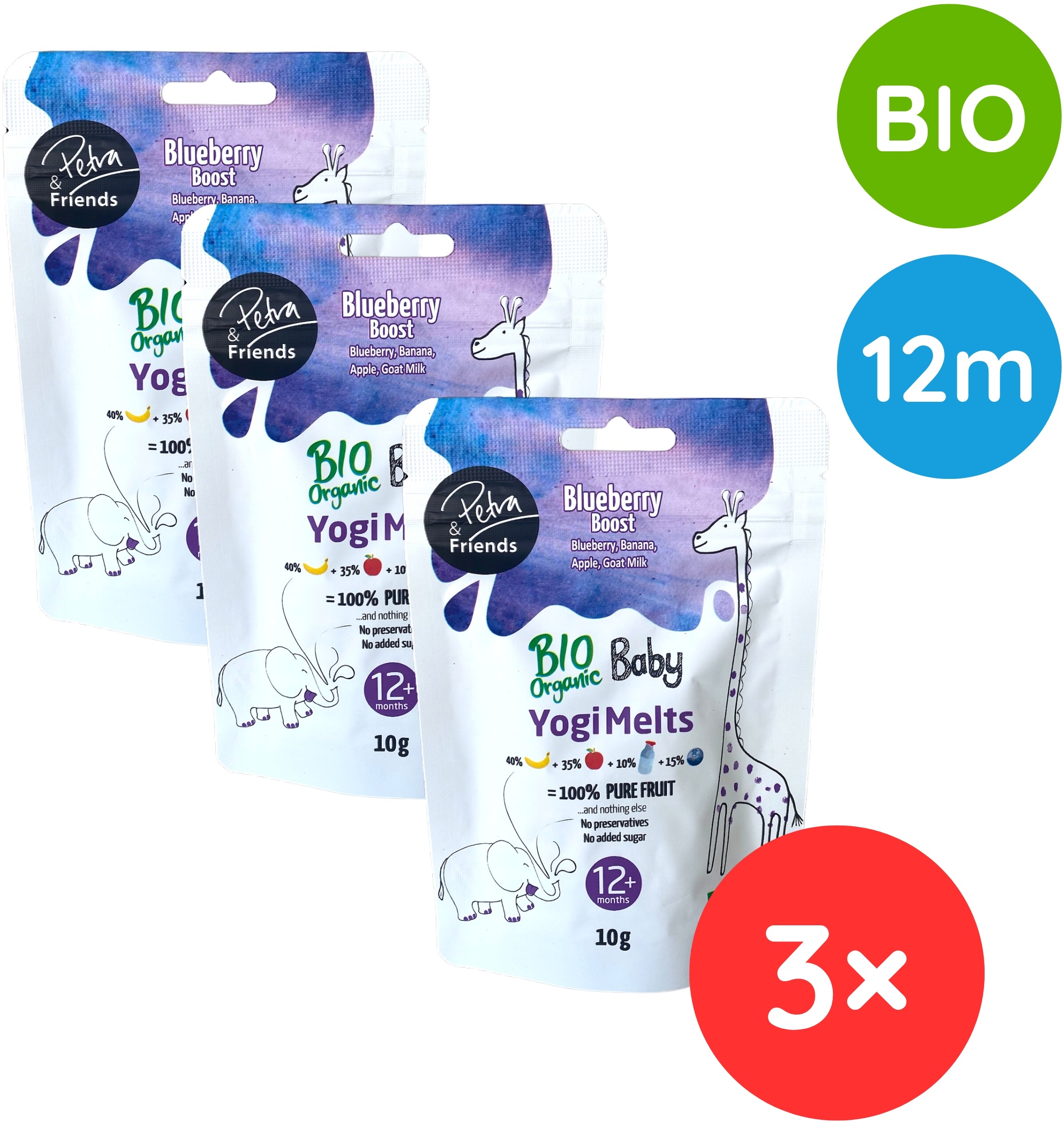 Petra & Friends BIO Ovocné kousky s borůvkami a kozím mlékem 3× 10 g