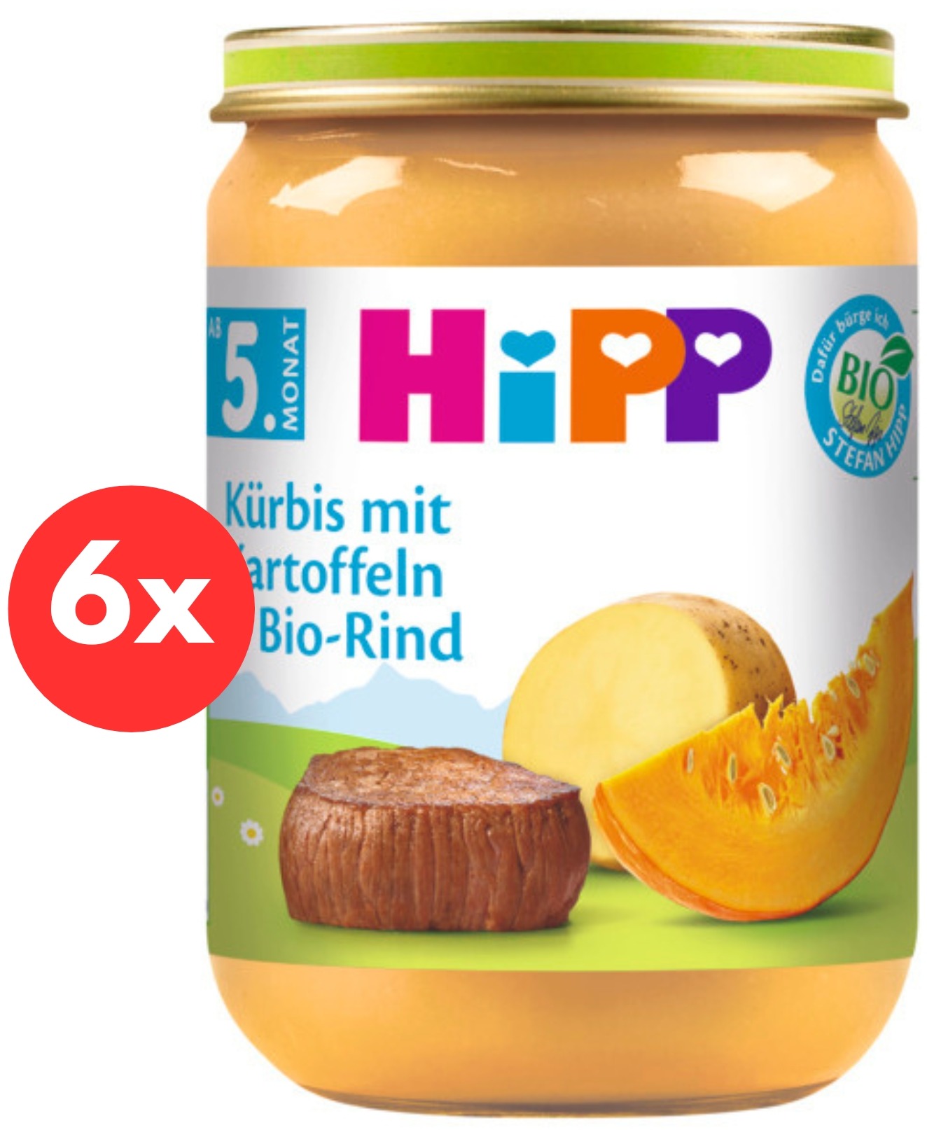 HIPP BIO Dýně, brambory a hovězí maso od uk. 4.-6. měsíce, 6× 190 g