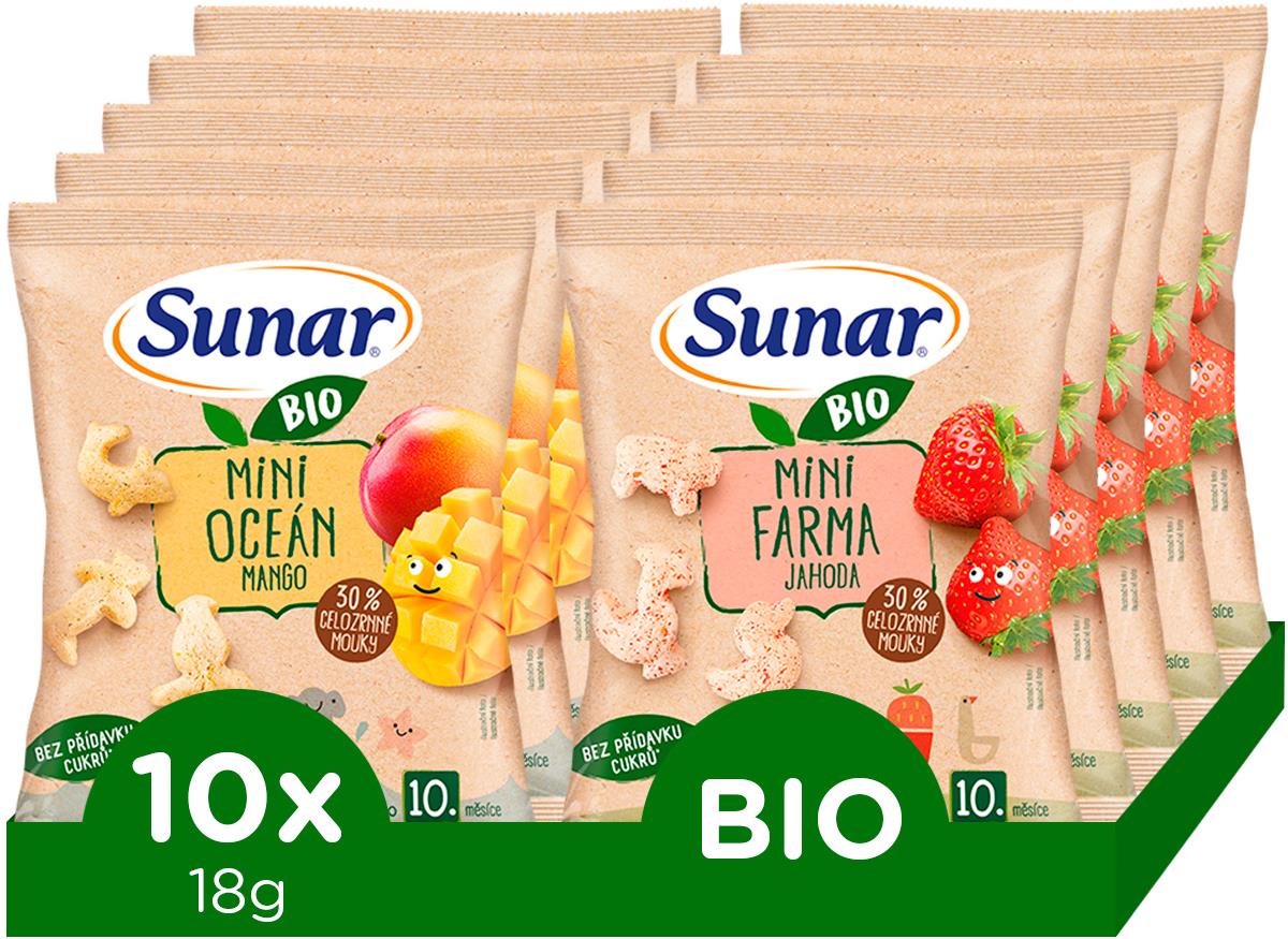 Sunar BIO křupky mix příchutí jahoda a mango 10× 18 g