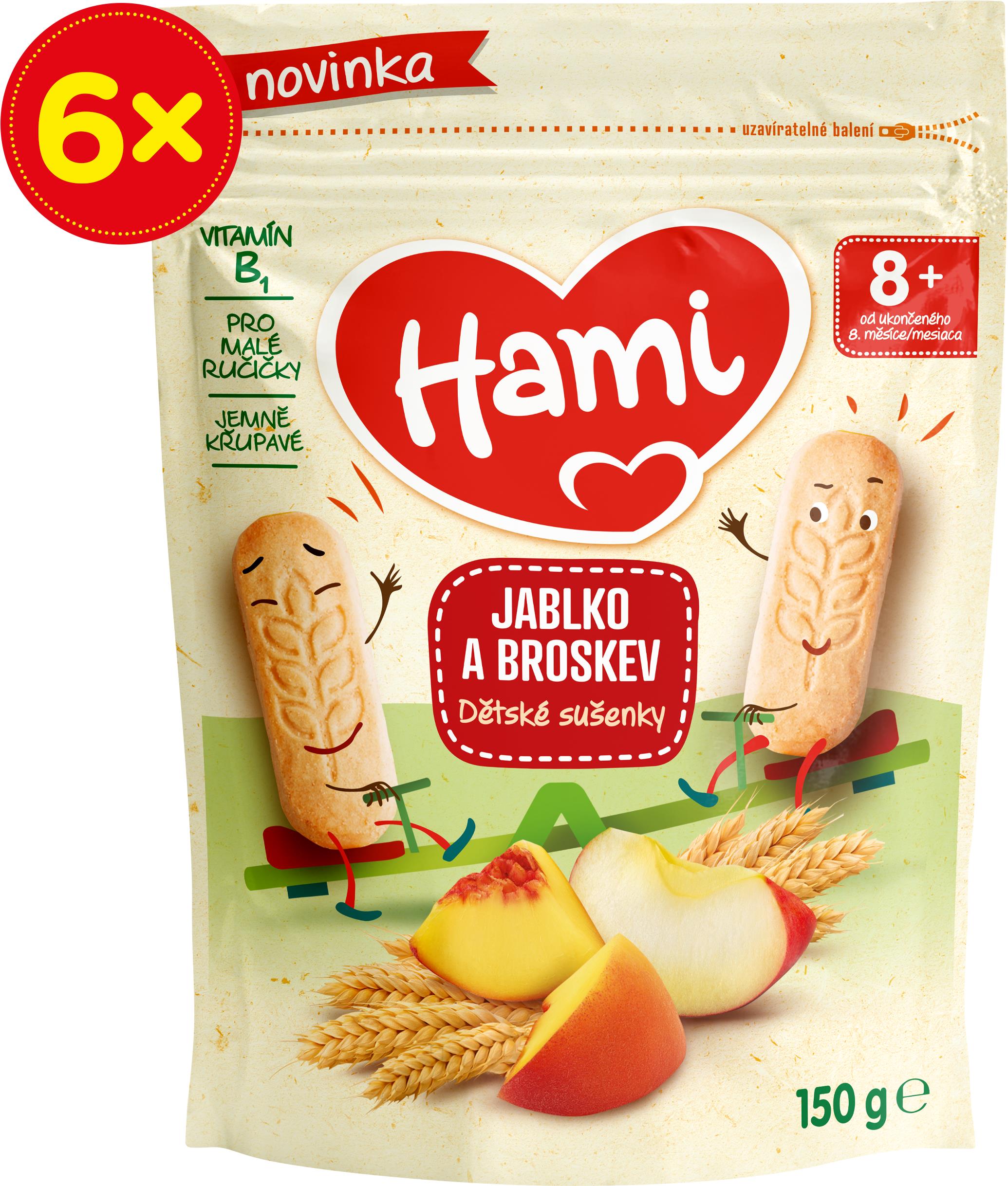 Hami dětské sušenky jablko a broskev 6× 150 g