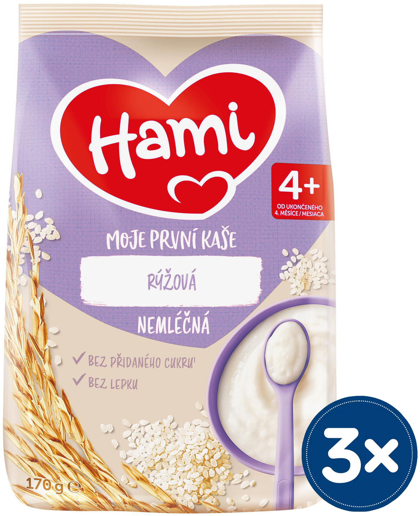 Hami Moje první kaše nemléčná rýžová 4+, 3× 170 g