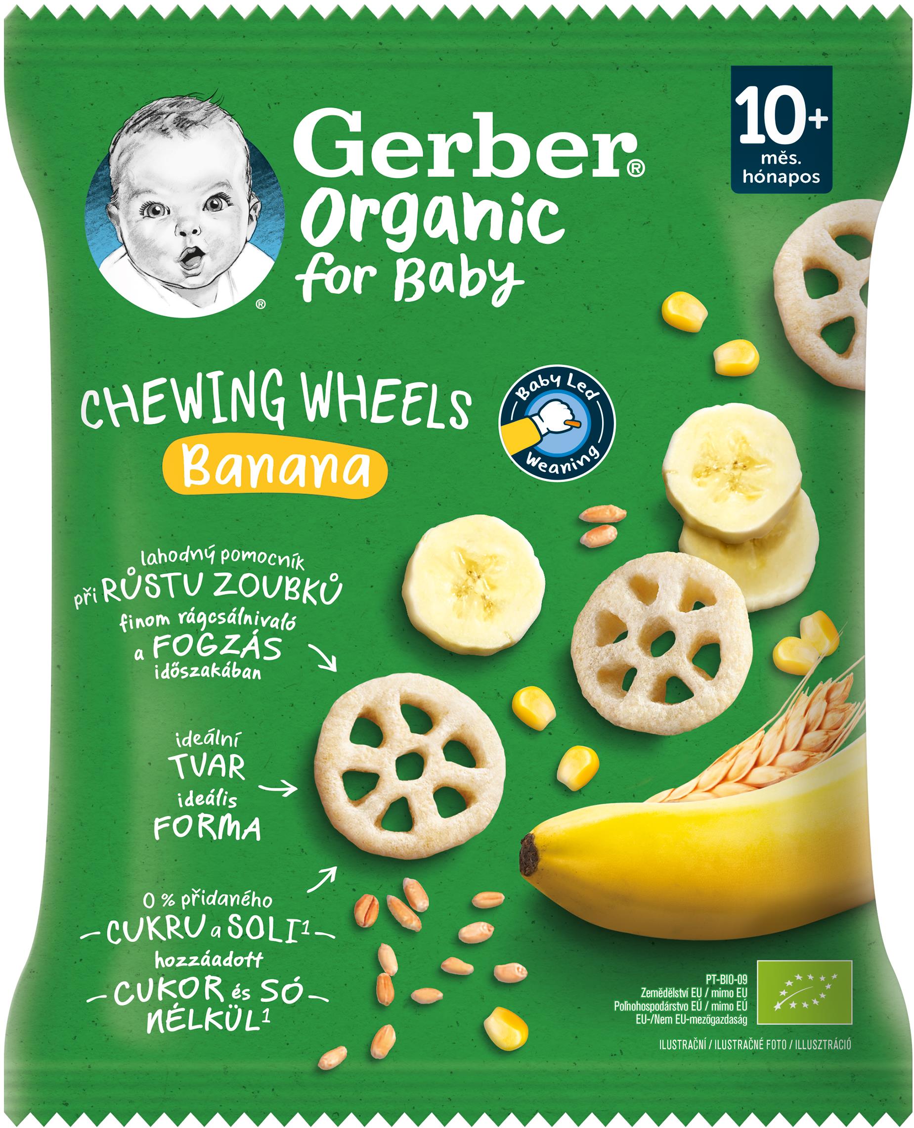 GERBER Organic Chewing Wheels křupavá kolečka s banánem 28 g