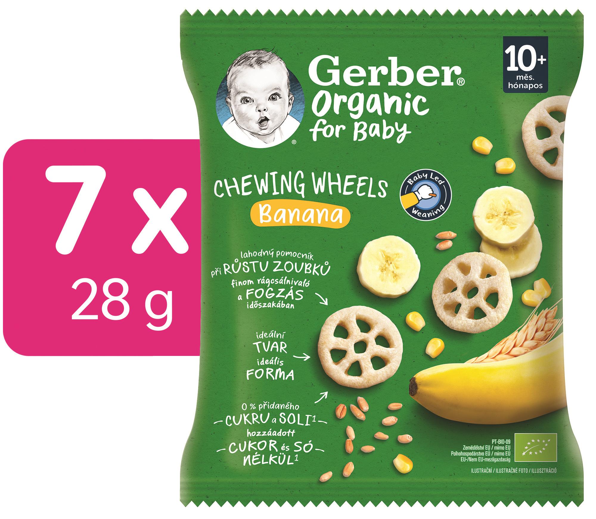 GERBER Organic Chewing Wheels křupavá kolečka s banánem 7× 28 g