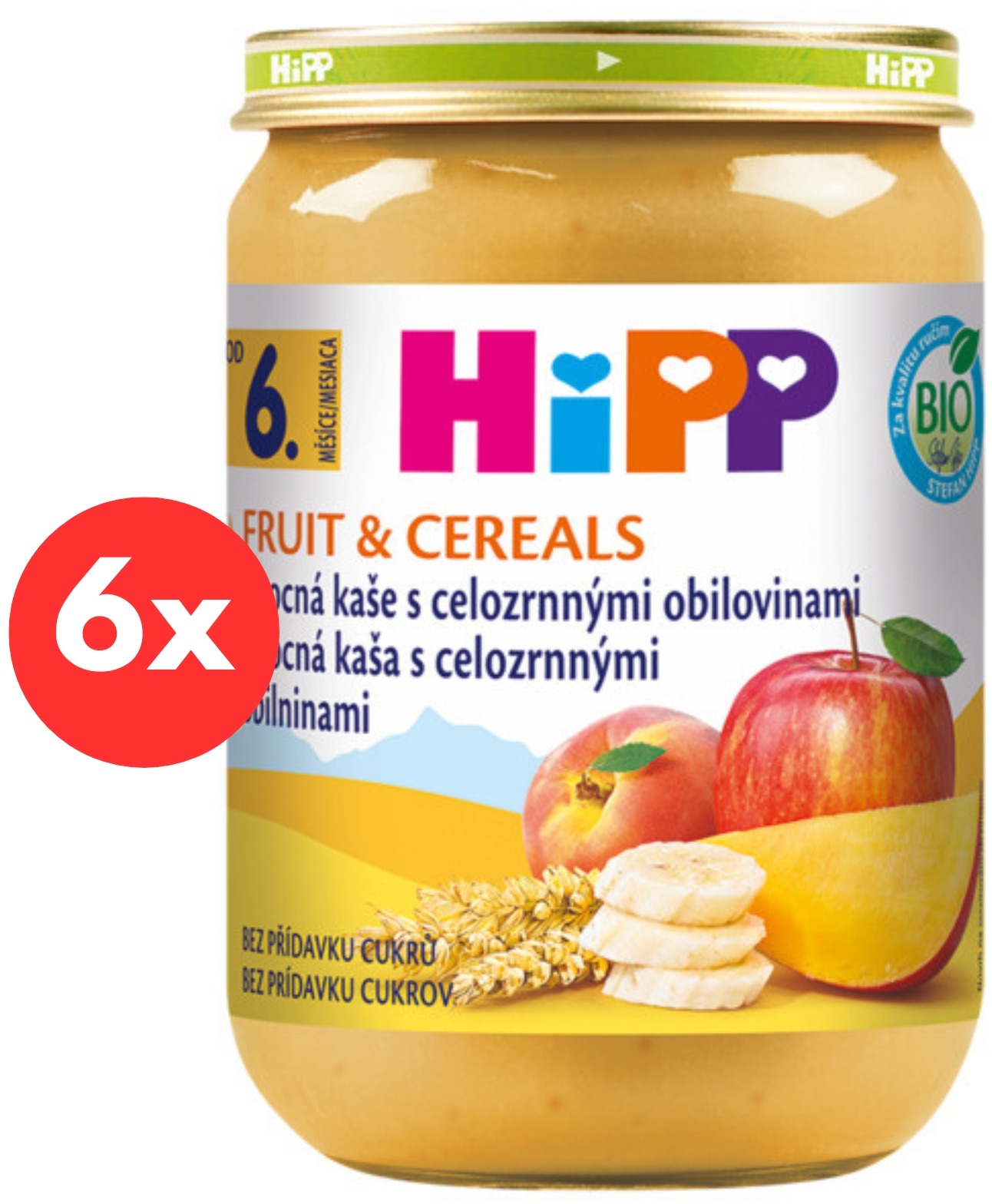 HiPP BIO Ovocná kaše s celozrnnými obilovinami - 6× 190 g