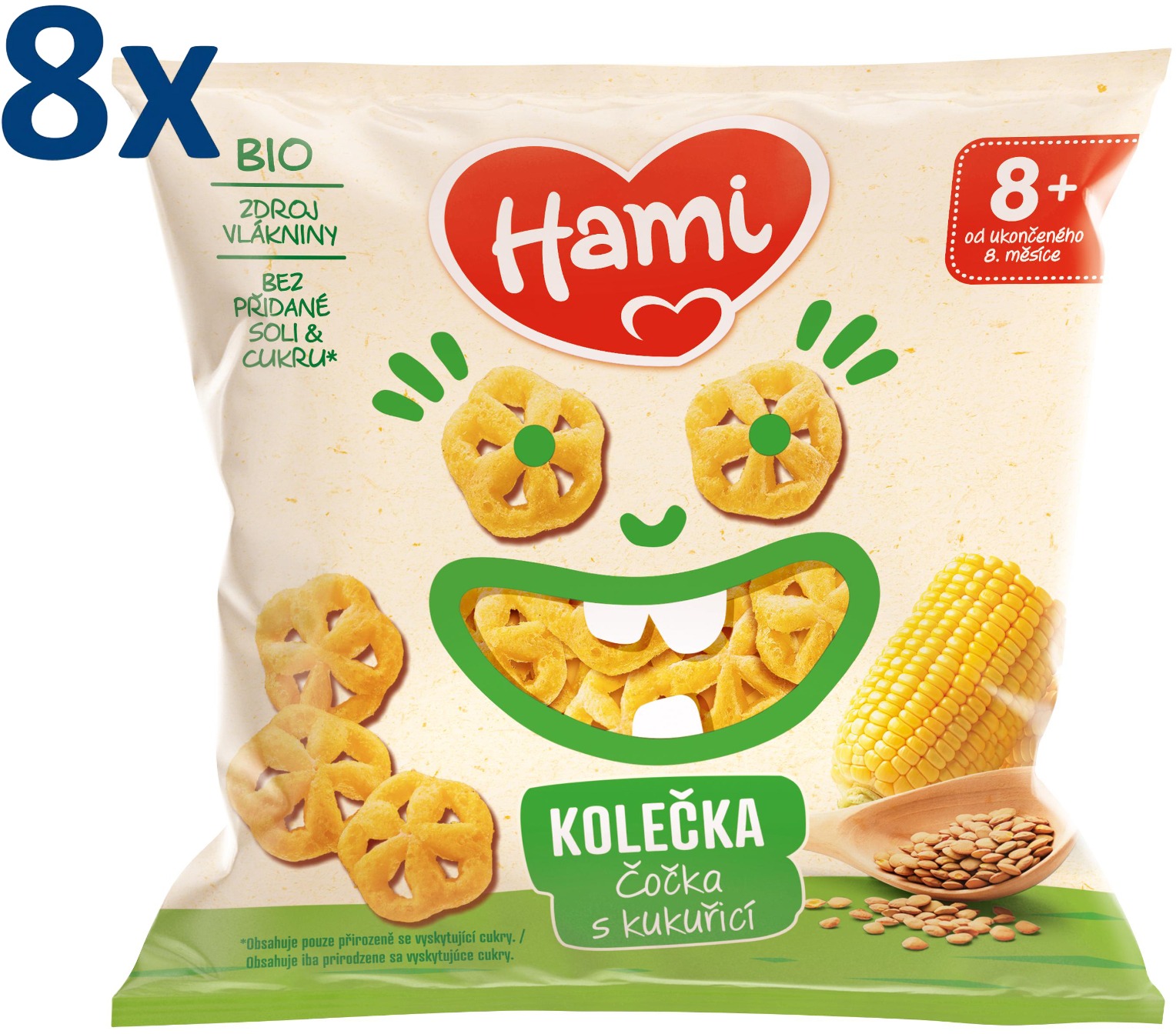 Hami Bio čočkové křupky s kukuřicí 8× 20 g, 10+
