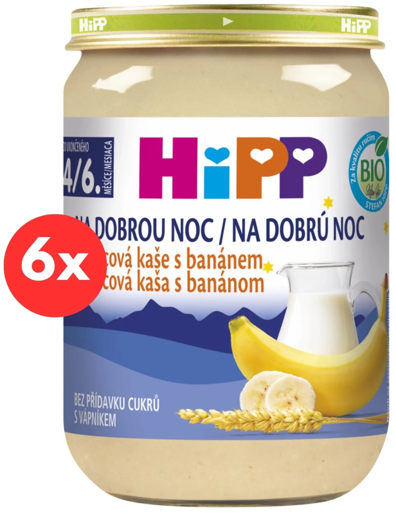 HiPP BIO Kaše na dobrou noc krupicová s banánem - 6× 190 g