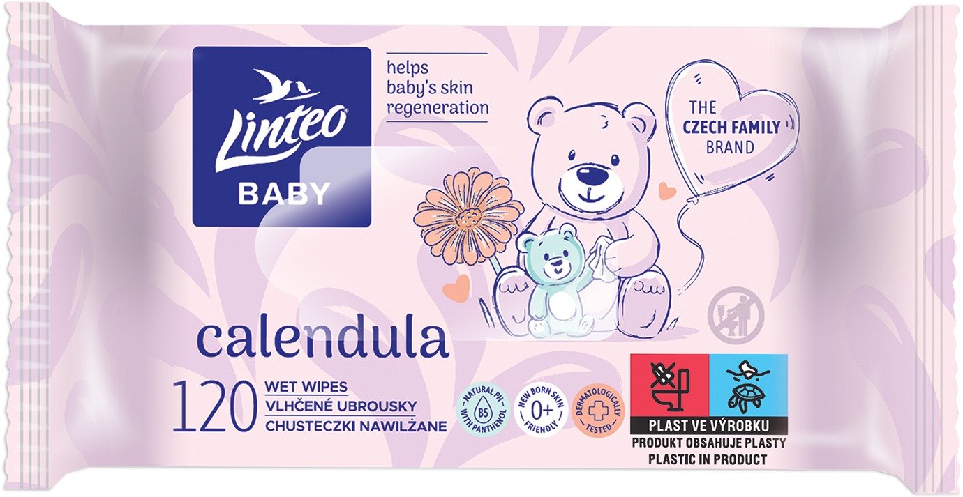LINTEO BABY Vlhčené ubrousky s měsíčkem lékařským 120 ks