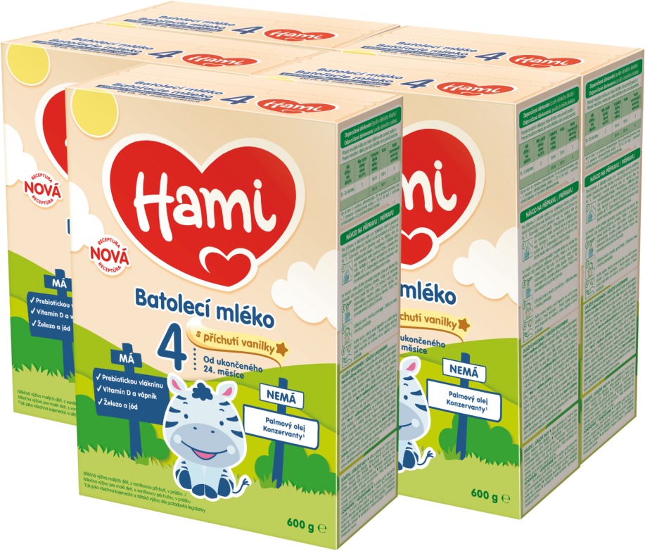 Hami 4 batolecí mléko s příchutí vanilky 5× 600 g