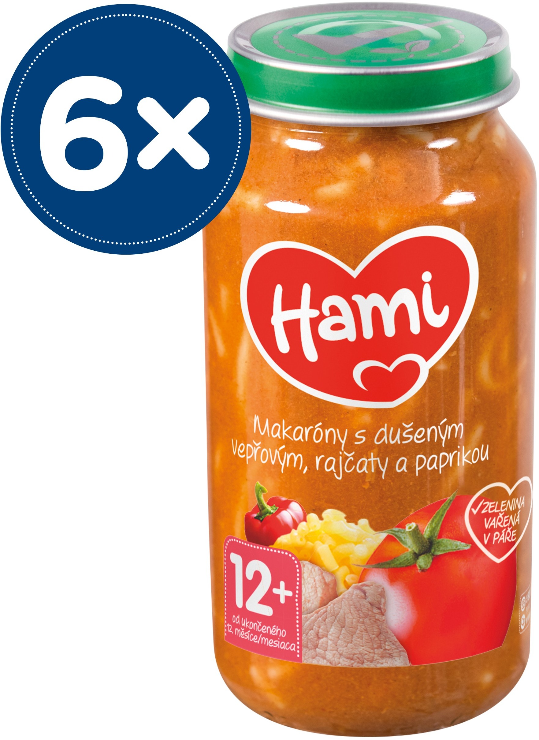 Hami masozeleninový příkrm Makaróny s dušeným vepřovým, rajčaty a paprikou 6× 250 g