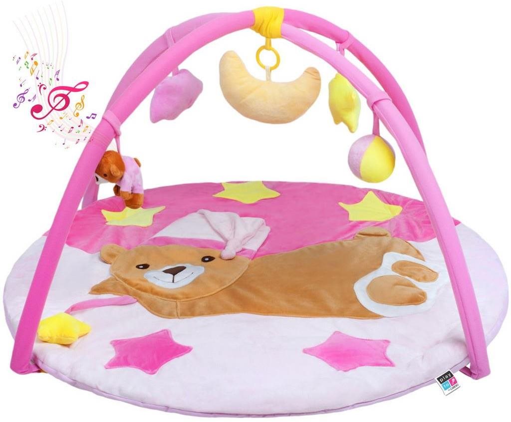 PLAYTO Hrací deka s melodií spící medvídek růžová