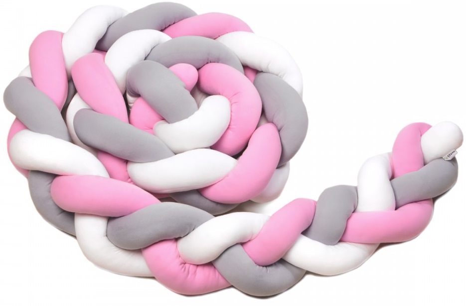 T-TOMI Pletený mantinel 180 cm, white / grey / pink