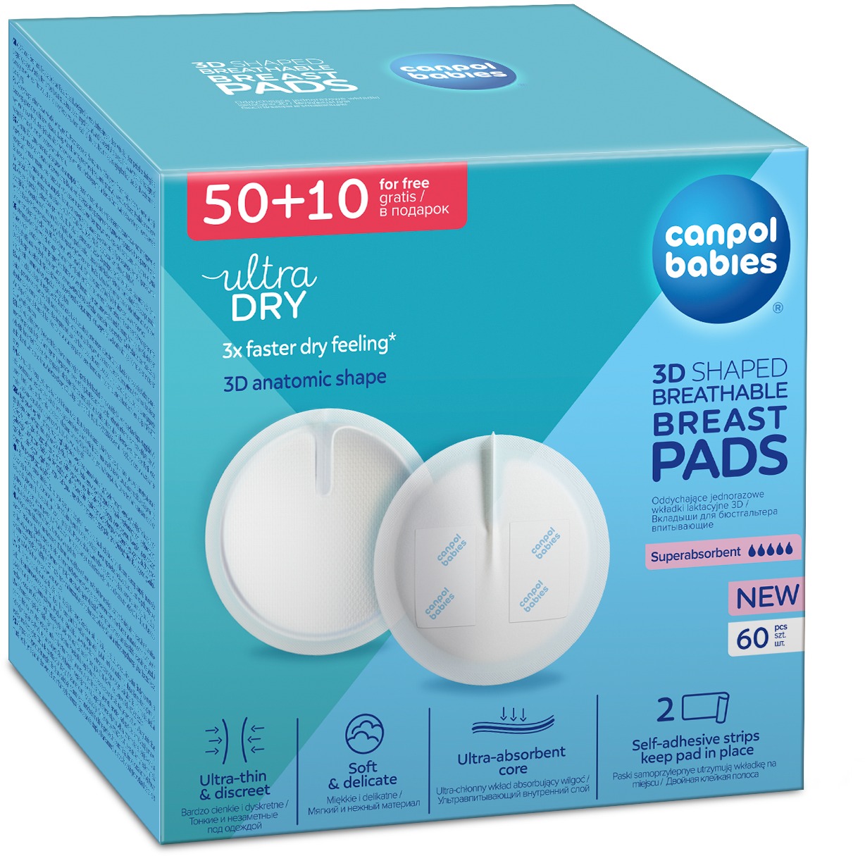 Canpol babies tvarované prodyšné prsní vložky 3D, 60 ks