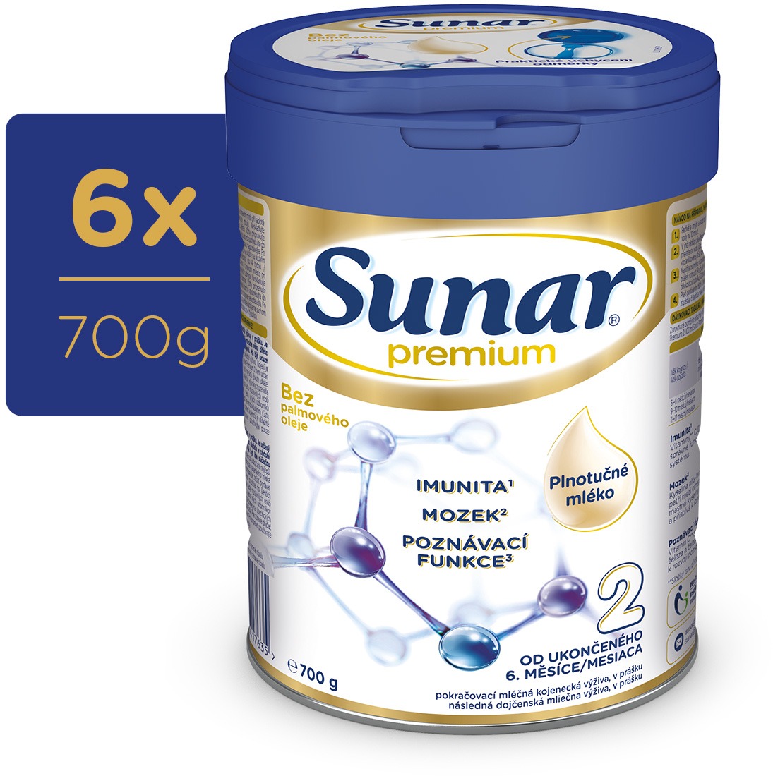Sunar Premium 2 pokračovací kojenecké mléko, 6× 700 g