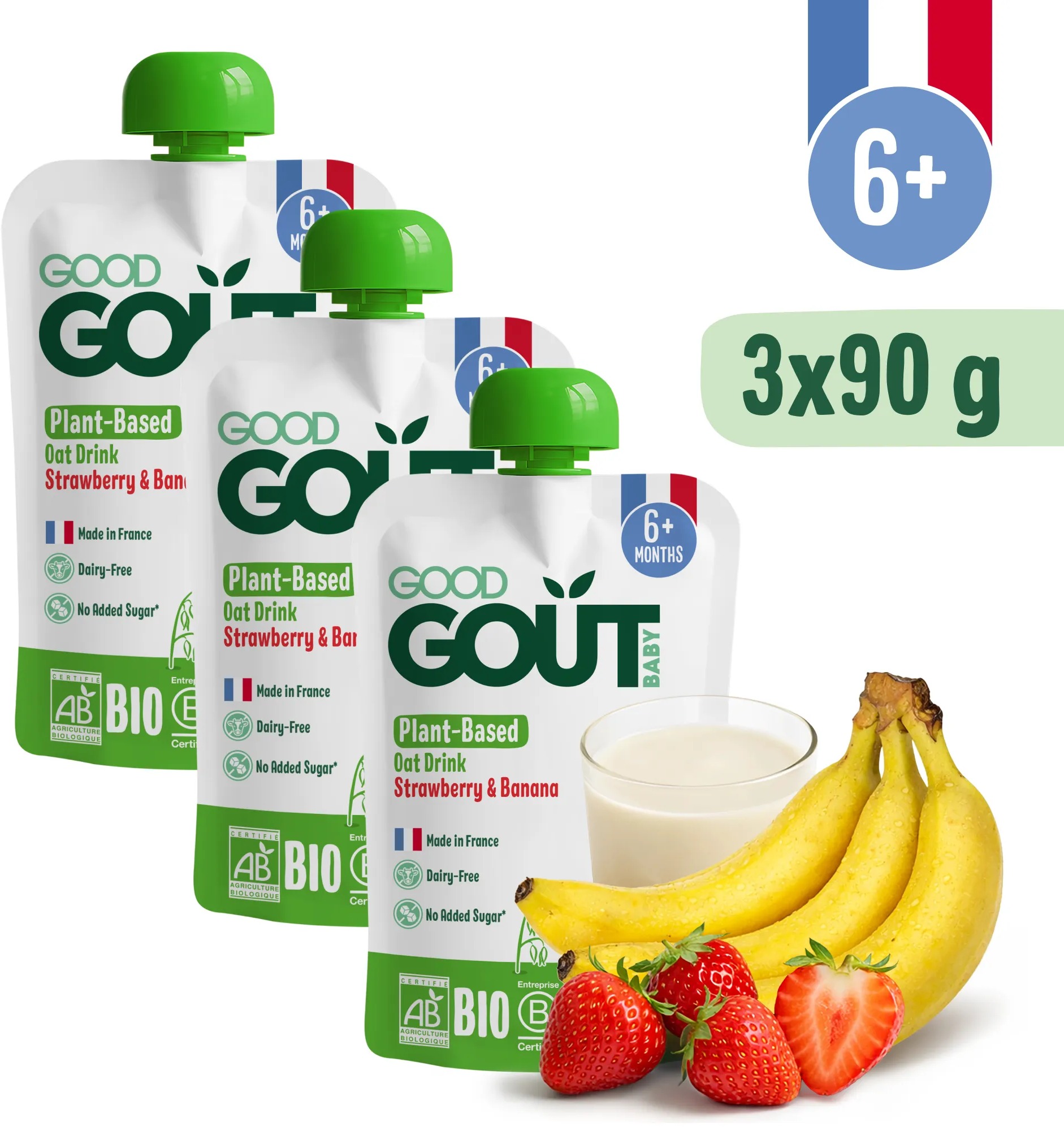Good Gout BIO Ovesný dezert s jahodou a banánem 3× 90 g