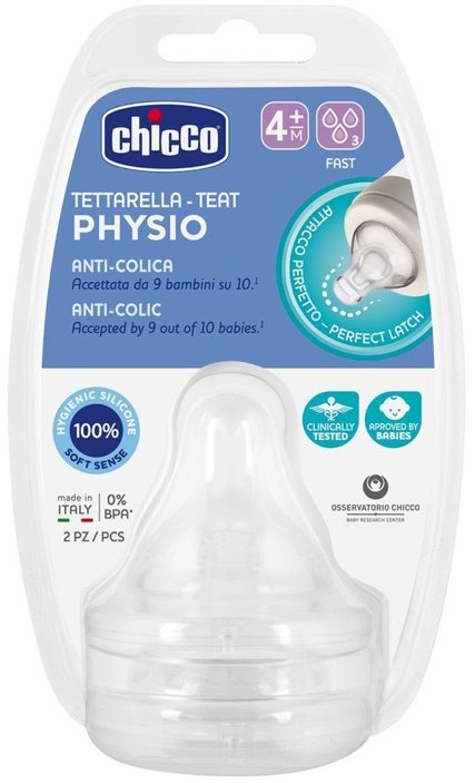 CHICCO Dudlík na láhev Perfect 5/Well-Being fyziologický rychlý průtok 4m+ 2 ks