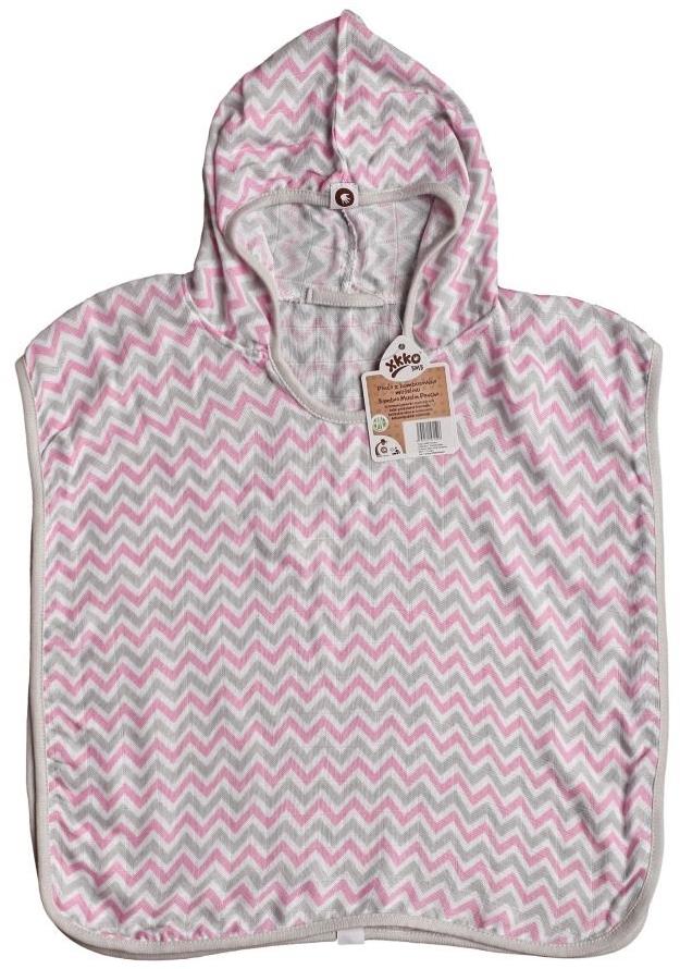 XKKO BMB Bambusové mušelínové pončo Chevron Baby Pink Vel. 2 (2-3 roky)
